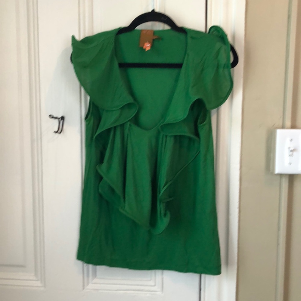 Ali Ro green dramatic ruffle collar tank